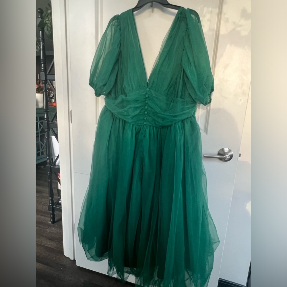 Eshakti Pleat Waist Sheer Mesh Maxi Dress